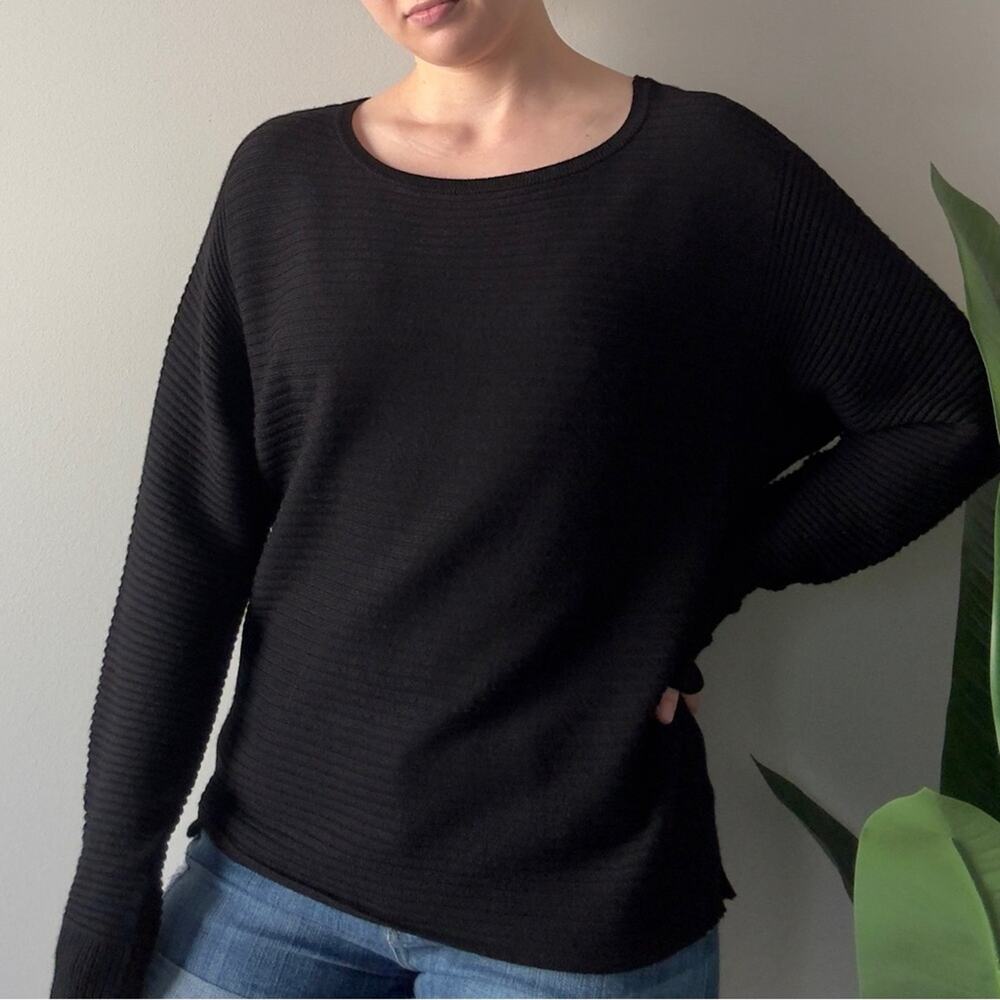 Peyton Primrose Ribbed Black Sweater Long Sleeve Oversized Round Neck Solid EUC